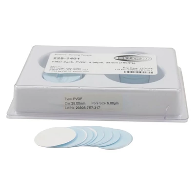 Polyvinylidene fluoride filters, without support pad, 25mm, 5.0um; 100/pk