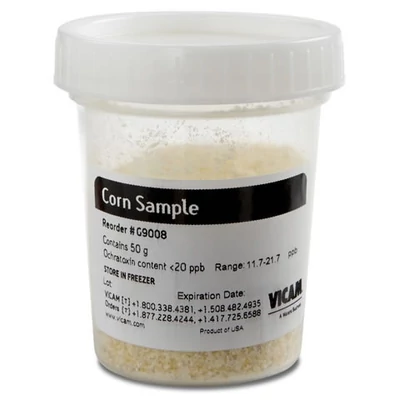 Ochratoxin less than 20 ppb in corn; 50g